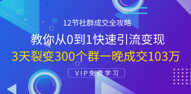 12节社群成交全攻略：从0到1快速引流变现，3天裂变300个群一晚成交103万-晟哥学社资源库