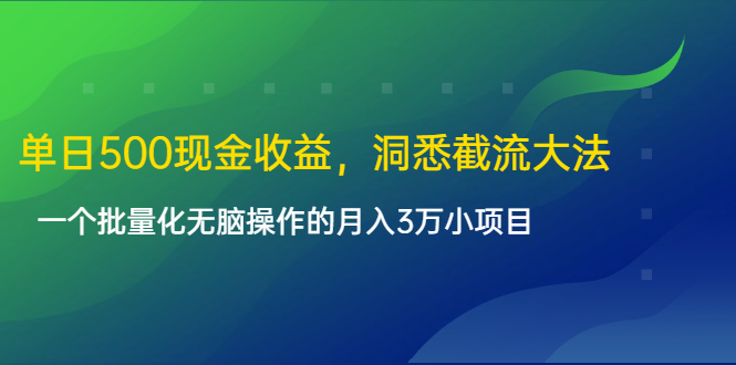 单日500现金收益，洞悉截流大法，一个批量化无脑操作的月入3万小项目-晟哥学社资源库