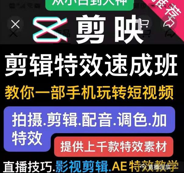 剪映剪辑特效速成班：教你一部手机玩转短视频，提供上千款特效素材-晟哥学社资源库