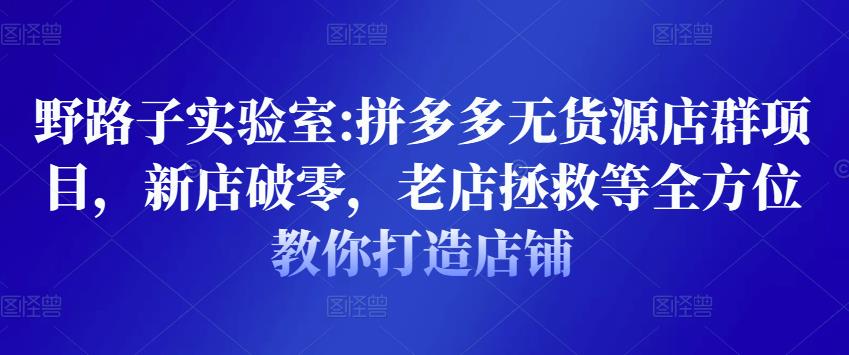 野路子实验室:拼多多无货源店群项目，新店破零，老店拯救等全方位教你打造店铺-晟哥学社资源库
