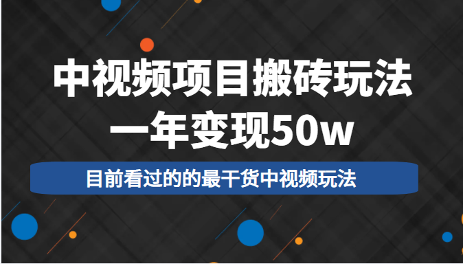 中视频项目搬砖玩法，一年变现50w，目前看过的的最干货中视频玩法-晟哥学社资源库