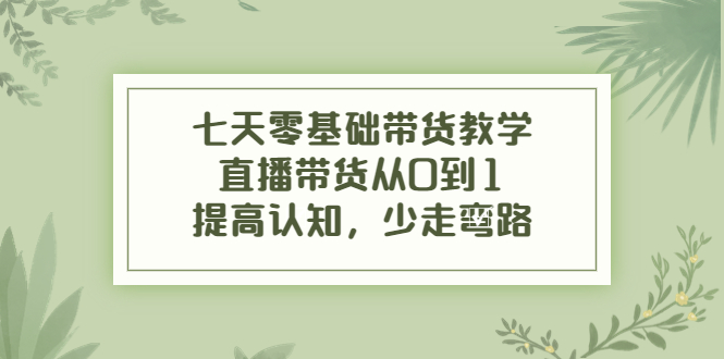 七天零基础带货教学，直播带货从0到1，提高认知，少走弯路-晟哥学社资源库