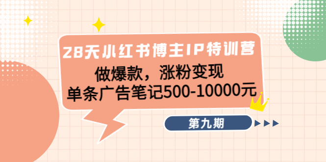 28天小红书博主IP特训营《第9期》做爆款，涨粉变现 单条广告笔记500-10000-晟哥学社资源库