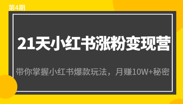 21天小红书涨粉变现营（第4期）：带你掌握小红书爆款玩法，月赚10W+秘密-晟哥学社资源库