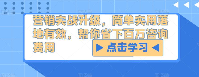 营销实战升级，简单实用落地有效，帮你省下百万咨询费用-晟哥学社资源库
