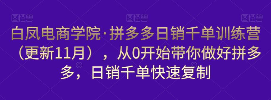 白凤电商学院·拼多多日销千单训练营，从0开始带你做好拼多多，日销千单快速复制（更新知2023年3月）-晟哥学社资源库