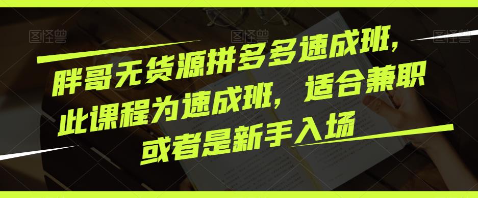 胖哥无货源拼多多速成班，此课程为速成班，适合兼职或者是新手入场-晟哥学社资源库
