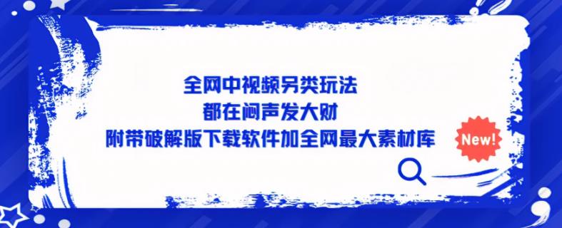 全网中视频另类玩法，都在闷声发大财，附带破解版下载软件加全网最大素材库-晟哥学社资源库