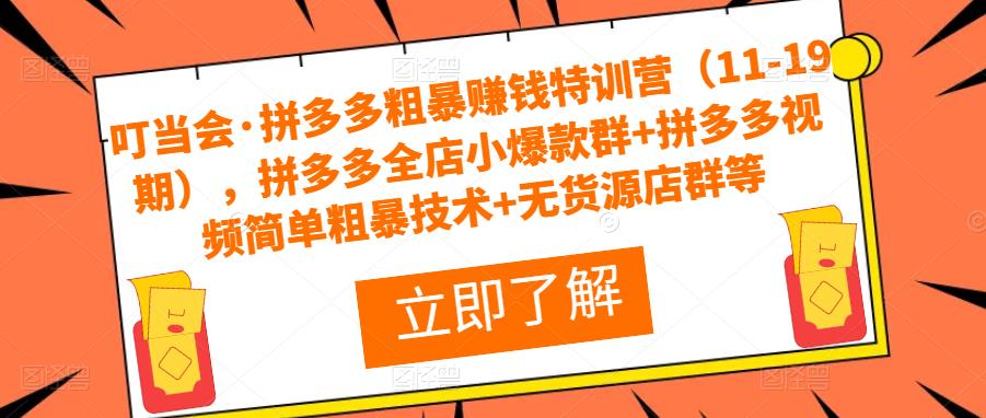 叮当会·拼多多粗暴赚钱特训营（11-19期），拼多多全店小爆款群+拼多多视频简单粗暴技术+无货源店群等-晟哥学社资源库