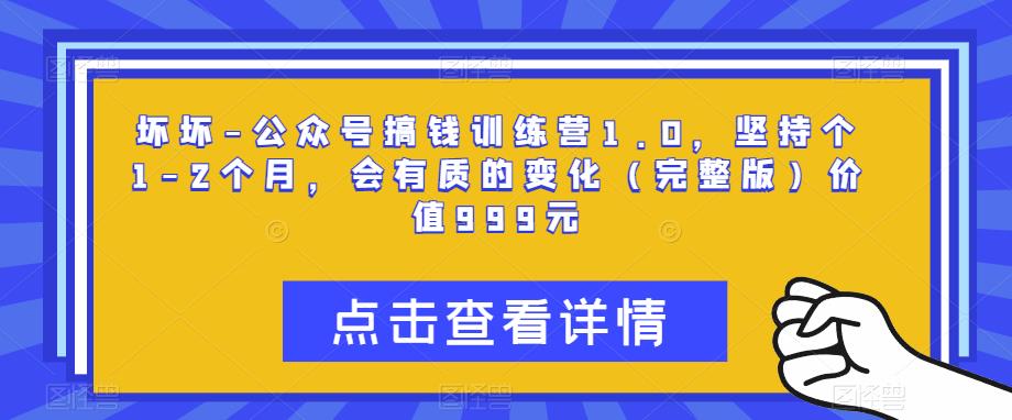 坏坏-公众号搞钱训练营1.0，坚持个1-2个月，会有质的变化（完整版）价值999元-晟哥学社资源库