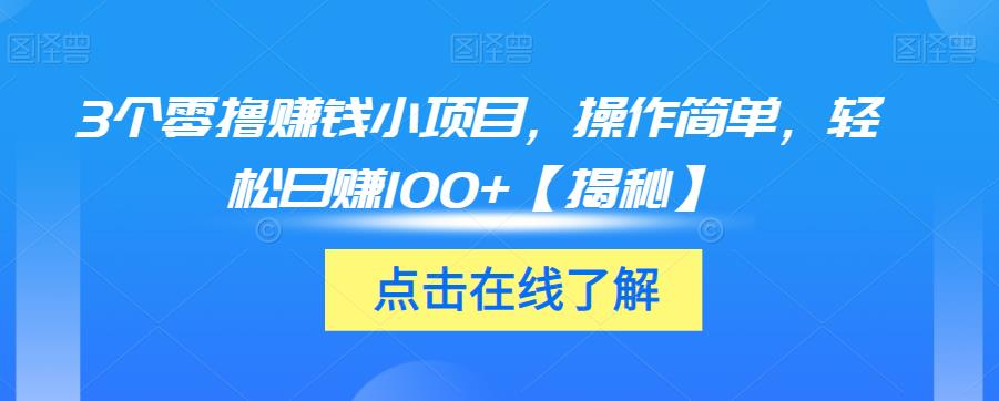 3个零撸赚钱小项目，操作简单，轻松日赚100+【揭秘】-晟哥学社资源库