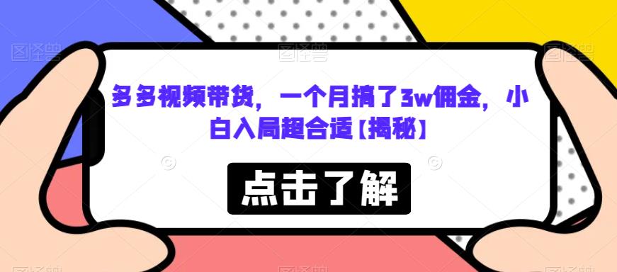 多多视频带货，一个月搞了3w佣金，小白入局超合适【揭秘】-晟哥学社资源库