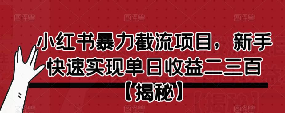 小红书暴力截流项目，新手快速实现单日收益二三百【仅揭秘】-晟哥学社资源库