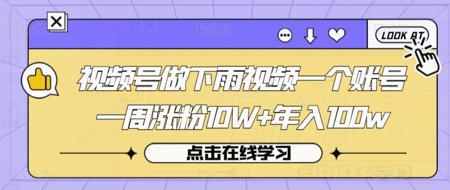视频号做下雨视频一个账号一周涨粉10W+年入100w【揭秘】-晟哥学社资源库