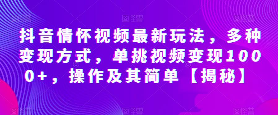 抖音情怀视频最新玩法，多种变现方式，单挑视频变现1000+，操作及其简单【揭秘】-晟哥学社资源库