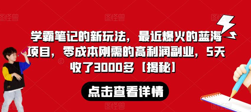 学霸笔记的新玩法，最近爆火的蓝海项目，零成本刚需的高利润副业，5天收了3000多【揭秘】-晟哥学社资源库