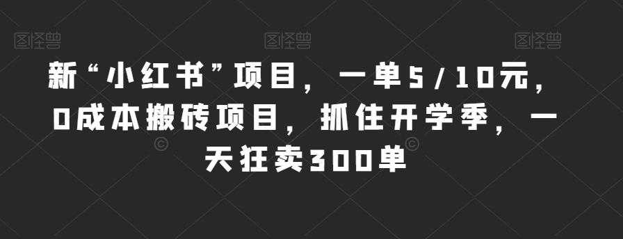 新“小红书”项目，一单5/10元，0成本搬砖项目，抓住开学季，一天狂卖300单【揭秘】-晟哥学社资源库