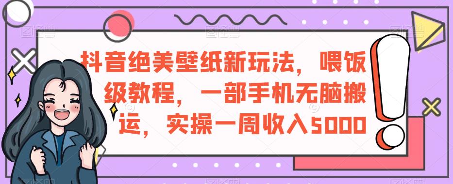 抖音绝美壁纸新玩法，喂饭级教程，一部手机无脑搬运，实操一周收入5000【揭秘】-晟哥学社资源库
