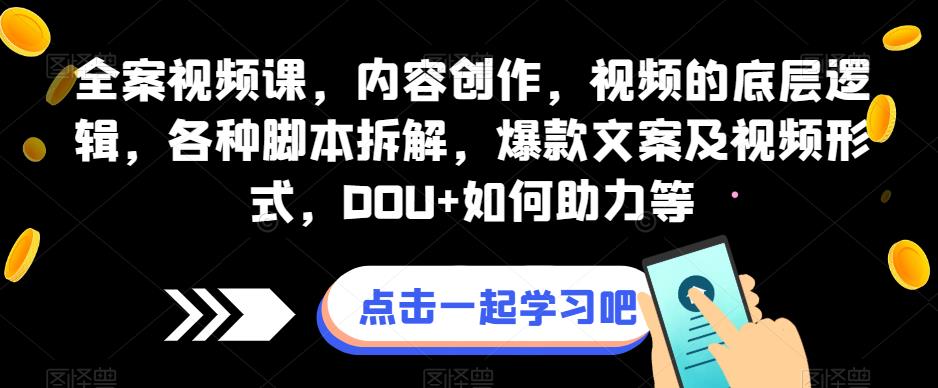 全案视频课，内容创作，视频的底层逻辑，各种脚本拆解，爆款文案及视频形式，DOU+如何助力等-晟哥学社资源库