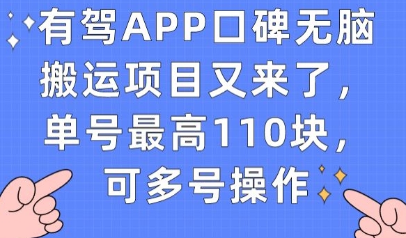 有驾APP口碑无脑搬运项目又来了，单号最高110块，可多号操作-晟哥学社资源库