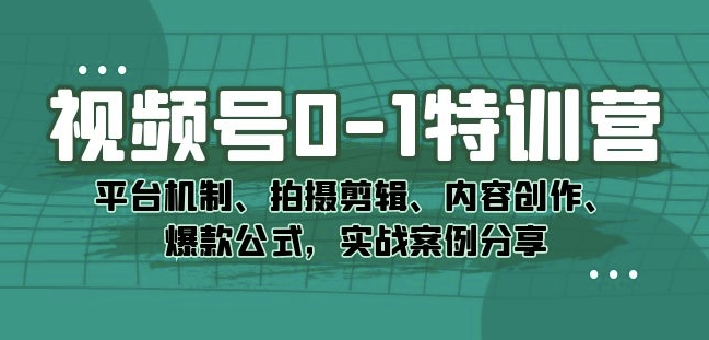 视频号0-1特训营：平台机制、拍摄剪辑、内容创作、爆款公式，实战案例分享-晟哥学社资源库