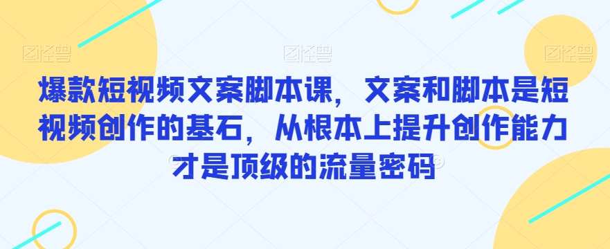爆款短视频文案脚本课，文案和脚本是短视频创作的基石，从根本上提升创作能力才是顶级的流量密码-晟哥学社资源库