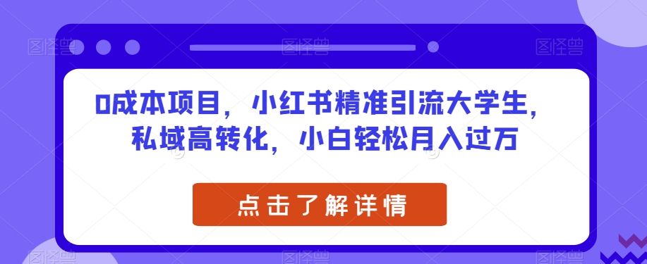 0成本项目，小红书精准引流大学生，私域高转化，小白轻松月入过万【揭秘】-晟哥学社资源库