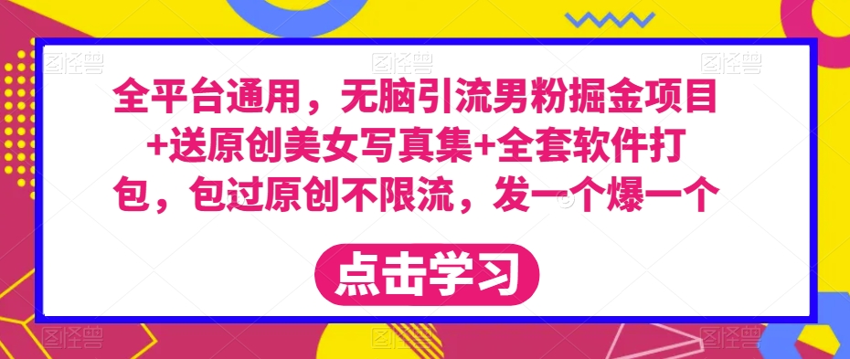 全平台通用，无脑引流男粉掘金项目+送原创美女写真集+全套软件打包，包过原创不限流，发一个爆一个【揭秘】-晟哥学社资源库