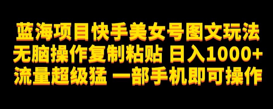 蓝海项目快手美女号图文玩法，无脑操作复制粘贴，日入1000+流量超级猛一部手机即可操作【揭秘】-晟哥学社资源库