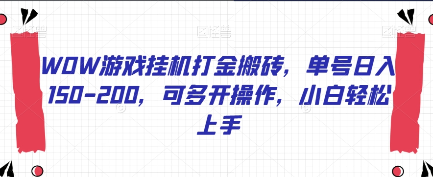 WOW游戏挂机打金搬砖，单号日入150-200，可多开操作，小白轻松上手【揭秘】-晟哥学社资源库