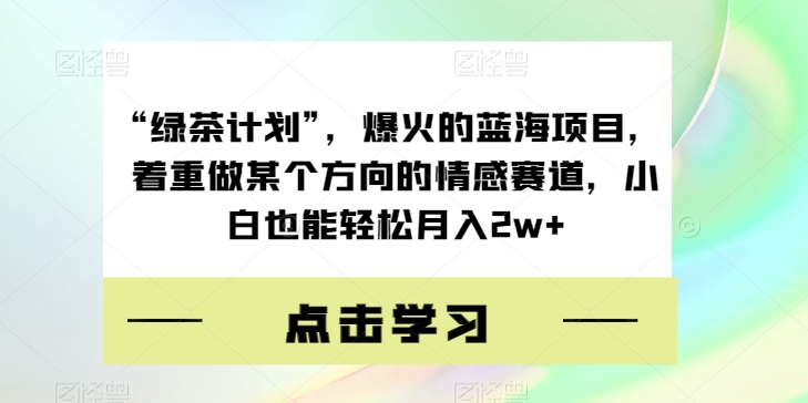 “绿茶计划”，爆火的蓝海项目，着重做某个方向的情感赛道，小白也能轻松月入2w+【揭秘】-晟哥学社资源库