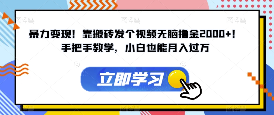 暴力变现！靠搬砖发个视频无脑撸金2000+！手把手教学，小白也能月入过万【揭秘】-晟哥学社资源库