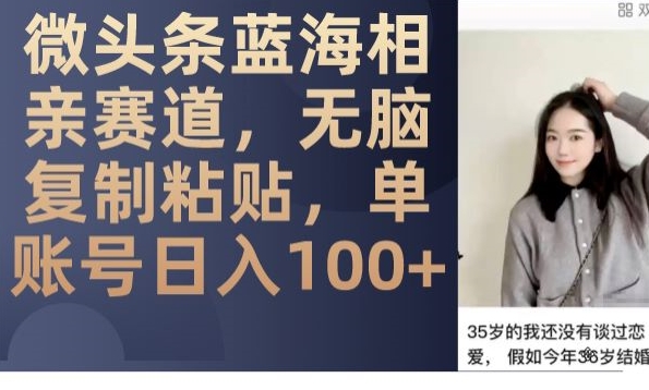 微头条蓝海相亲赛道，无脑复制粘贴，单账号日入100+-晟哥学社资源库