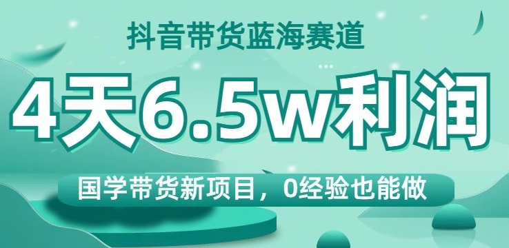抖音带货蓝海赛道，国学带货新项目，0经验也能做，4天6.5w利润【揭秘】-晟哥学社资源库