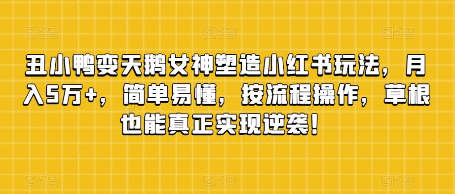 丑小鸭变天鹅女神塑造小红书玩法，月入5万+，简单易懂，按流程操作，草根也能真正实现逆袭！-晟哥学社资源库