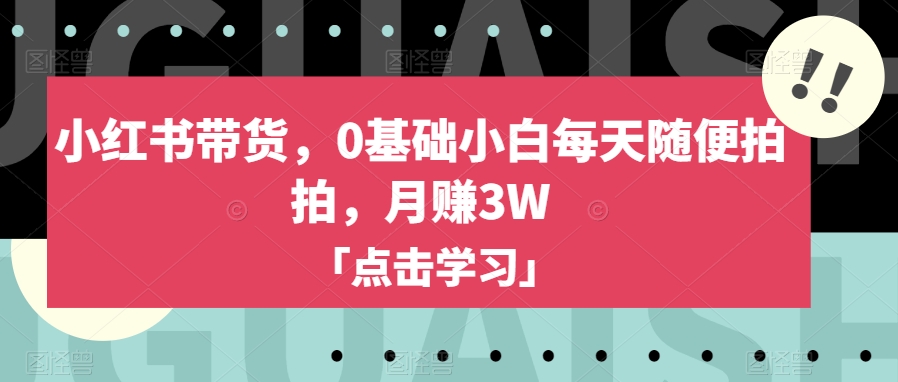 小红书带货，0基础小白每天随便拍拍，月赚3W【揭秘】-晟哥学社资源库