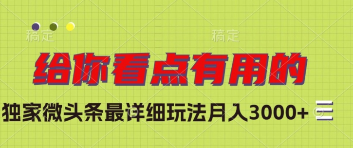 独家微头条最详细玩法，月入3000+【揭秘】-晟哥学社资源库