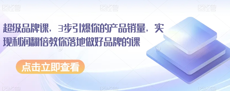 超级品牌课，3步引爆你的产品销量，实现利润翻倍教你落地做好品牌的课-晟哥学社资源库
