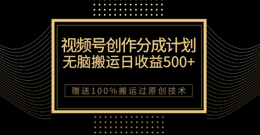 最新视频号创作分成计划，无脑搬运一天收益500+，100%搬运过原创技巧【揭秘】-晟哥学社资源库