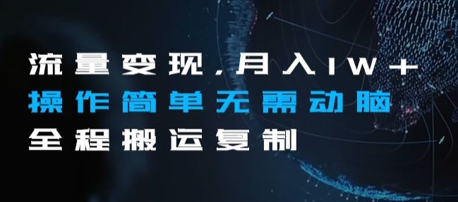 流量变现，月入1W+操作简单无需动脑全程搬运复制【揭秘】-晟哥学社资源库