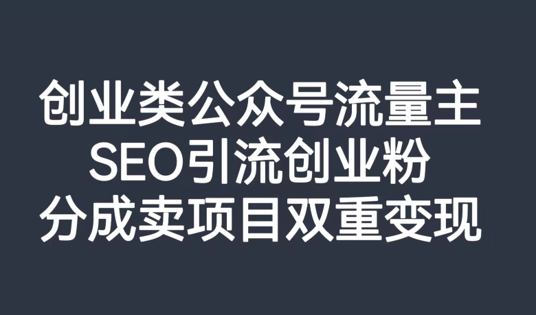 创业类公众号流量主，SEO引流创业粉，分成卖项目双重变现【揭秘】-晟哥学社资源库