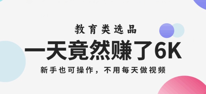 一天竟然赚了6000多，教育类选品，新手也可操作，更不用每天做短视频【揭秘】-晟哥学社资源库