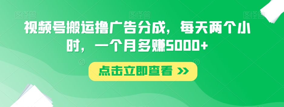 视频号搬运撸广告分成，每天两个小时，一个月多赚5000+-晟哥学社资源库