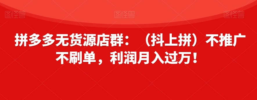 拼多多无货源店群：（抖上拼）不推广不刷单，利润月入过万！【揭秘】-晟哥学社资源库