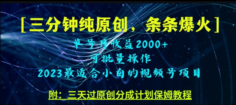 三分钟制作视频号纯原创，条条爆款，轻松月入过万【揭秘】-晟哥学社资源库