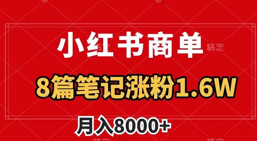 小红书商单最新玩法，8篇笔记涨粉1.6w，作品制作简单，月入8000+【揭秘】-晟哥学社资源库