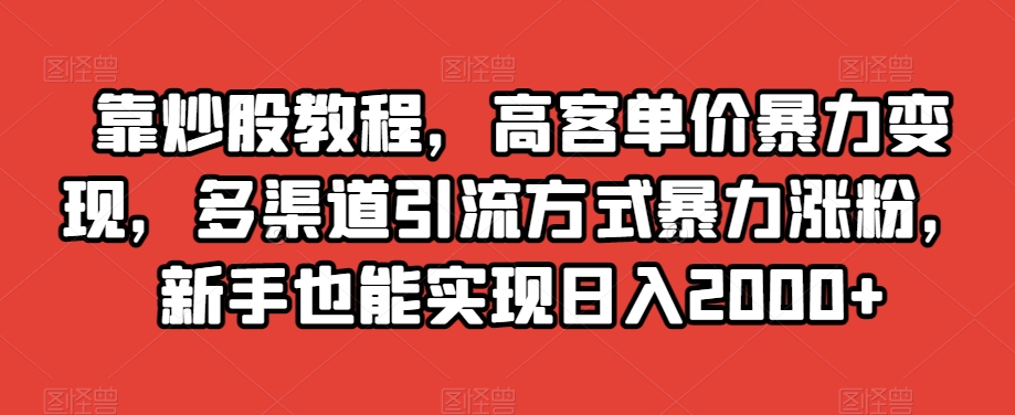 靠炒股教程，高客单价暴力变现，多渠道引流方式暴力涨粉，新手也能实现日入2000+【揭秘】-晟哥学社资源库