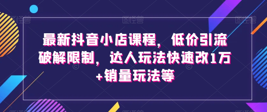 最新抖音小店课程，低价引流破解限制，达人玩法快速改1万+销量玩法等-晟哥学社资源库