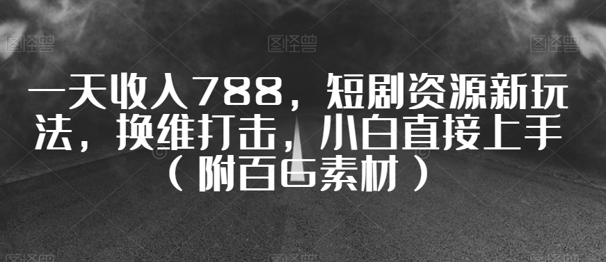 一天收入788，短剧资源新玩法，换维打击，小白直接上手（附百G素材）【揭秘】-晟哥学社资源库