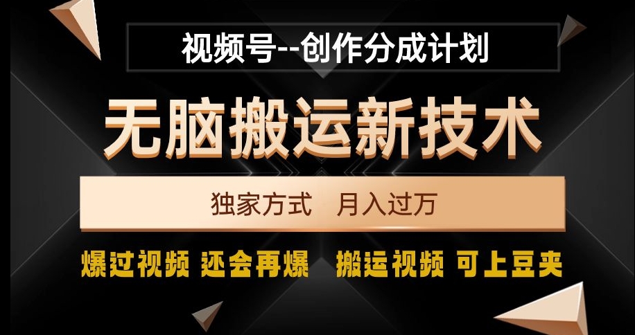 视频号无脑搬运新技术，破原创壕流量，独家方式，爆过视频，还会再爆【揭秘】-晟哥学社资源库